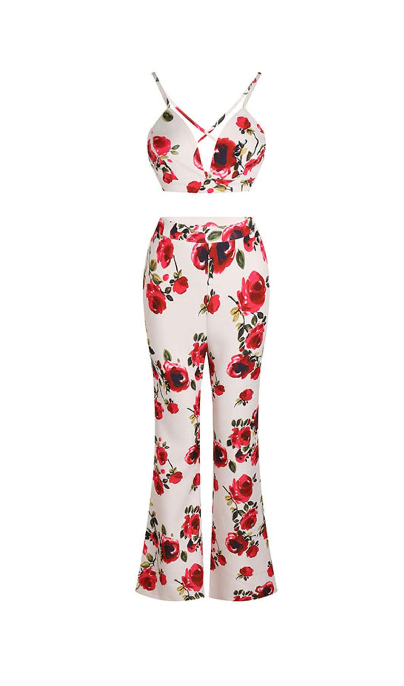 PRINTED LONG-SLEEVED SHIRT AND SUSPENDER TROUSERS THREE-PIECE SET