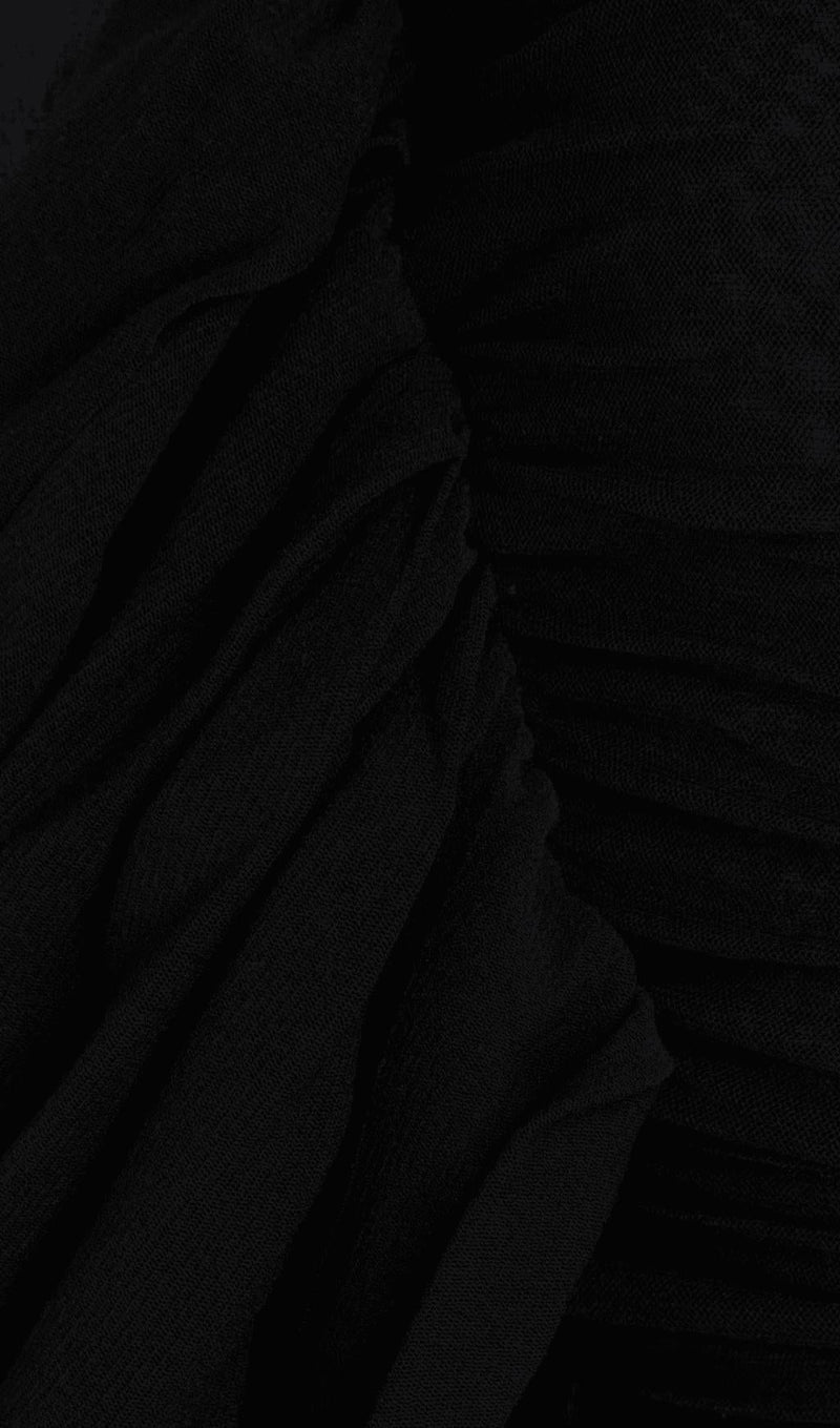 BLACK COLD-SHOULDER RUCHED TULLE MINI DRESS