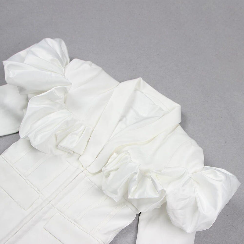 WHITE LONG SLEEVE PUFF DETAIL BLAZER DRESS