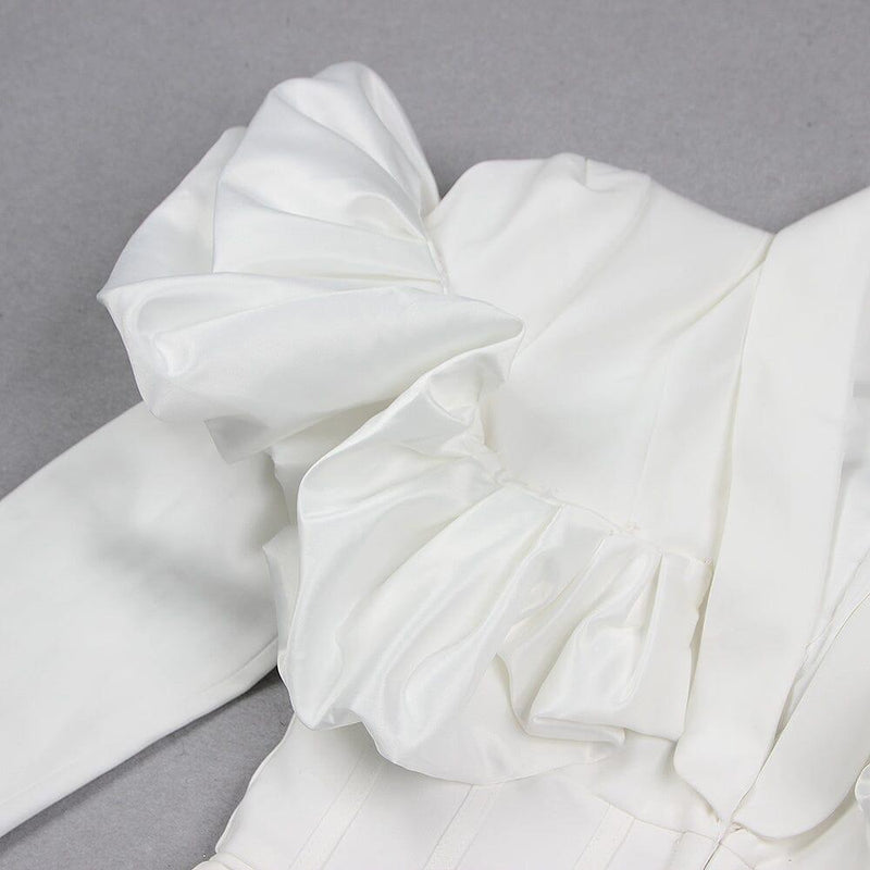 WHITE LONG SLEEVE PUFF DETAIL BLAZER DRESS