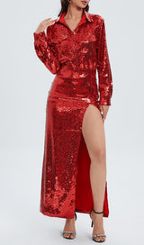 SEQUINED CHEST-HUGGING VEST AND HIP-HUGGING TWO-PIECE SET