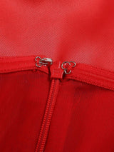 RED SATIN LACE CORSET MAXI DRESS