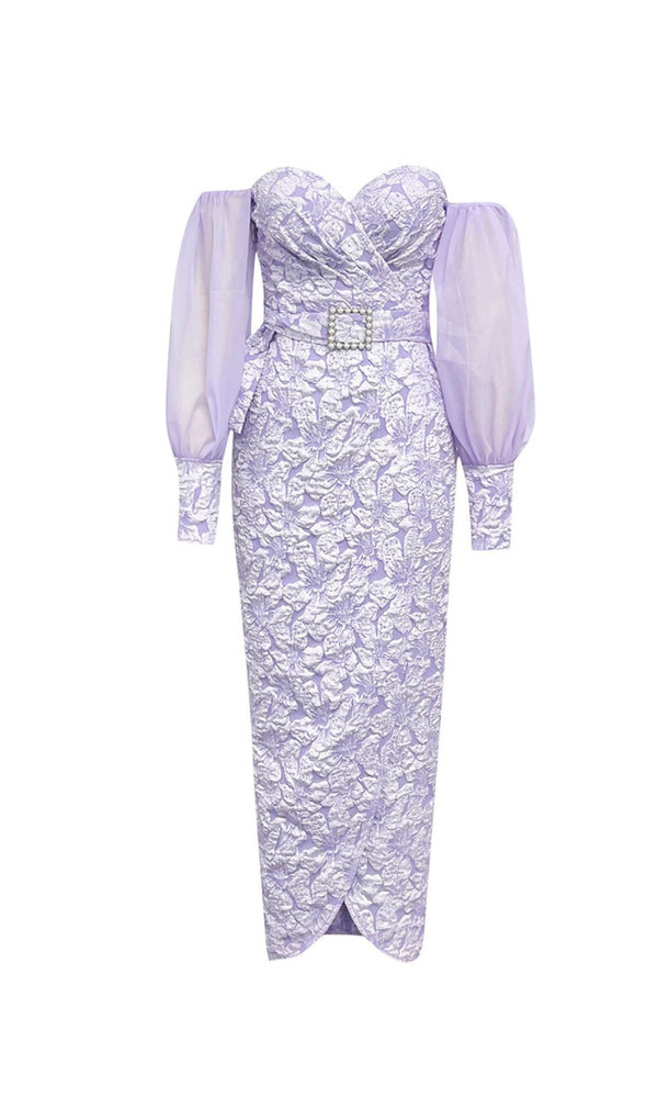 LAVENDER PUFF LONG SLEEVE FLORAL MAXI DRESS