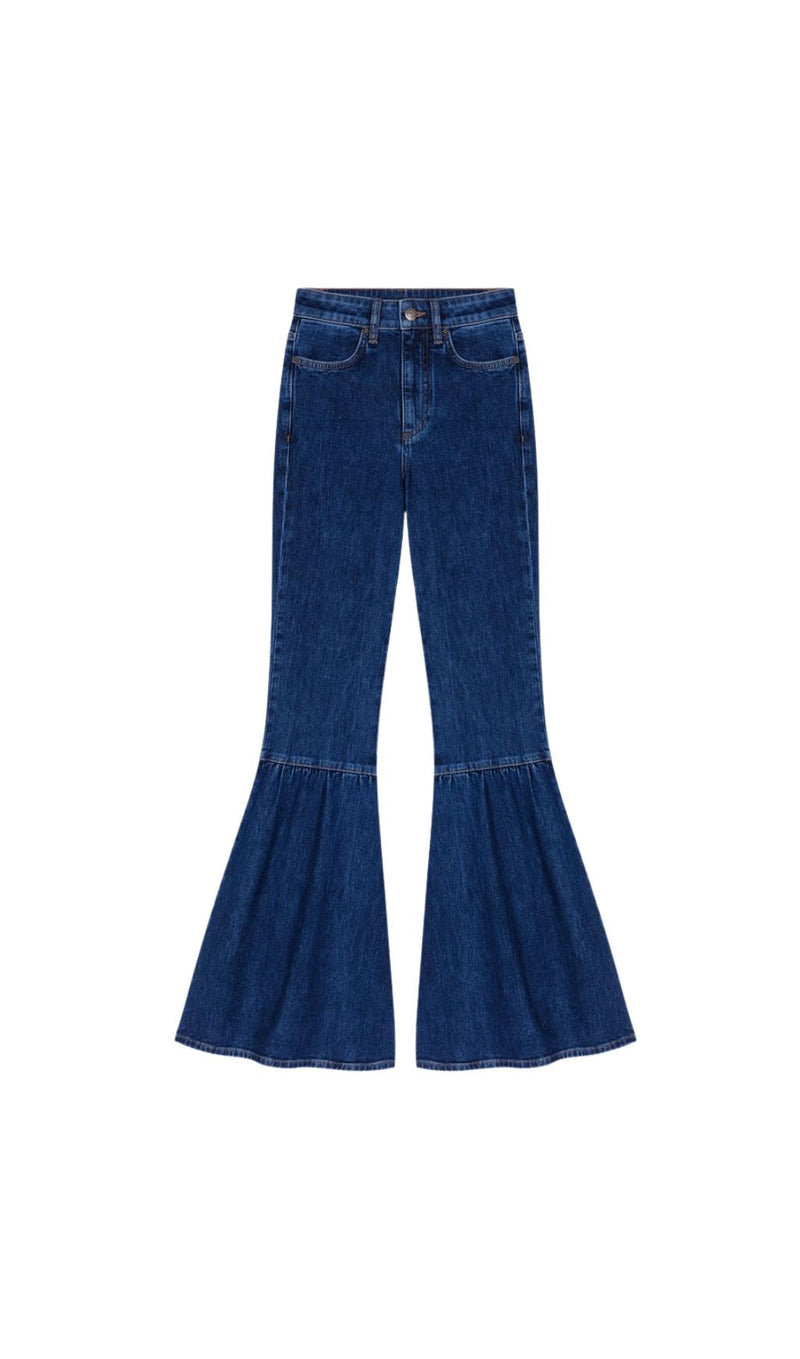 HIGH RISE FLARE LEG JEANS IN BLUE