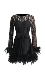 FEATHER TRIMMED LACE DRESS