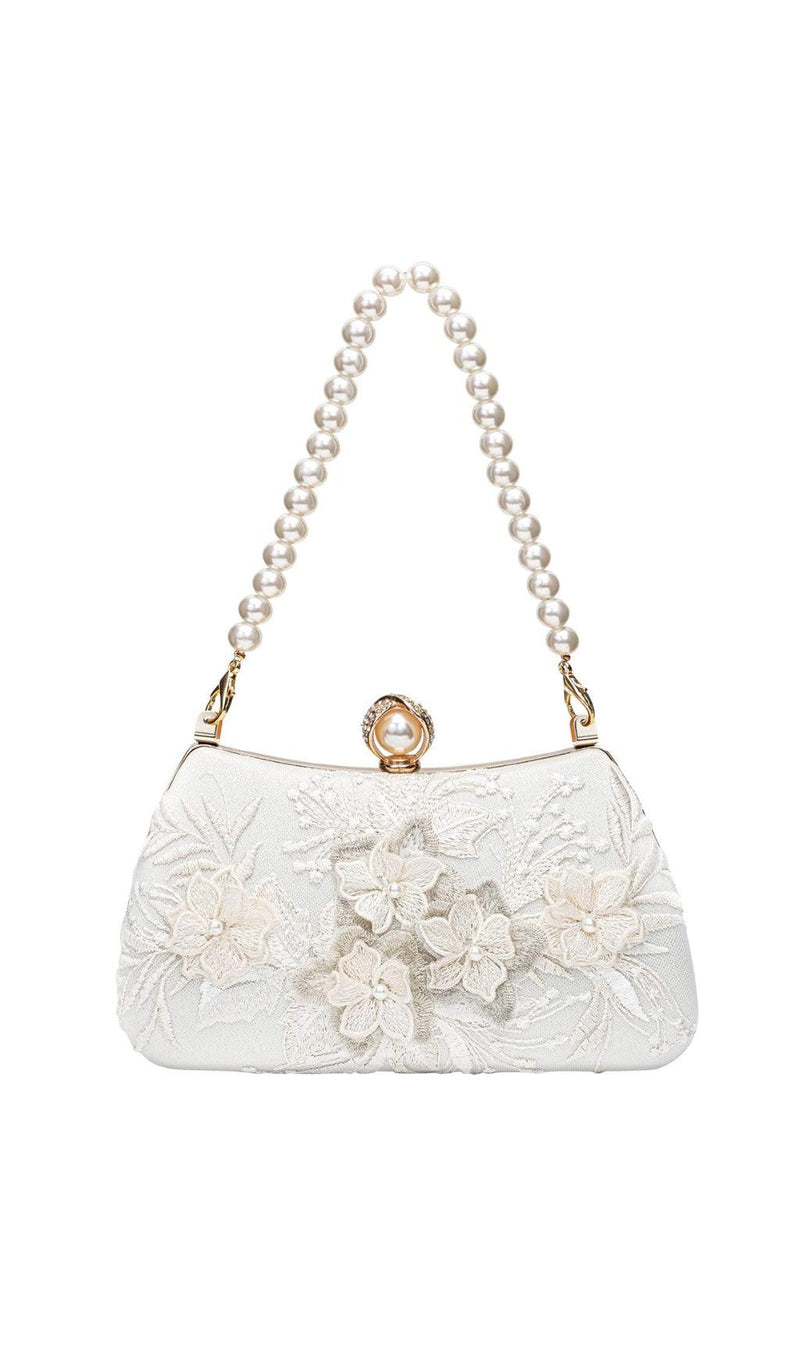 FLORAL LACE PEARL CLUTCH