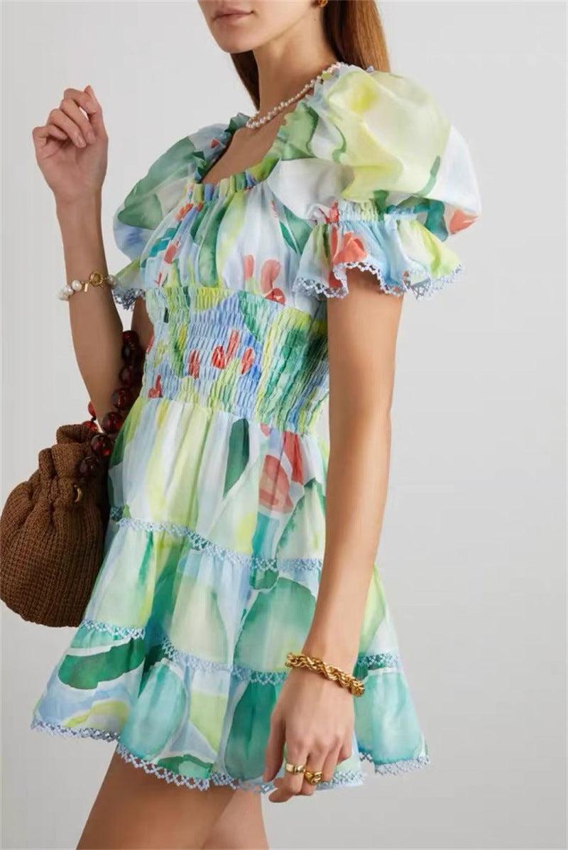 FLORAL-PRINT COTTON-BLEND VOILE MINI DRESS IN GREEN
