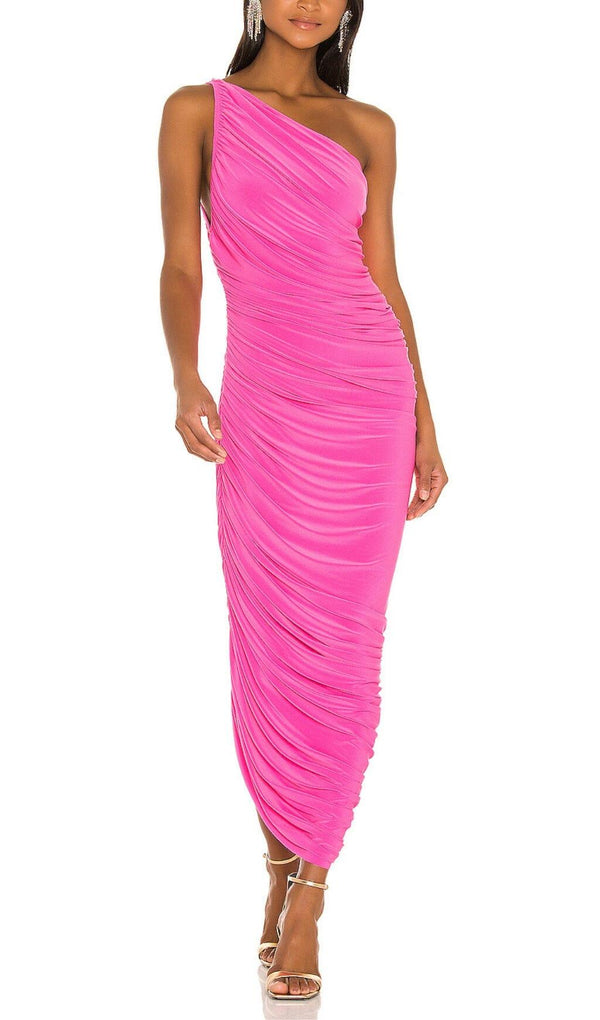 PLEATED SLEEVELESS ONE-SHOULDER DRESS IN PINK