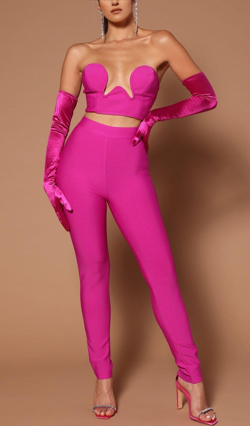 BANDAGE CUTOUT THREE PIECES SUIT IN PINK