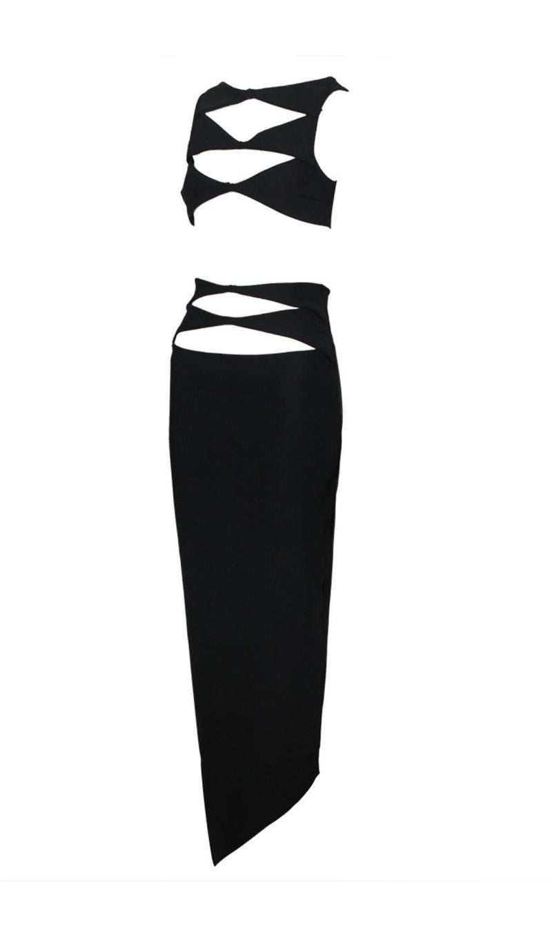 CUTOUT TWO PIECES SUIT IN BLACK
