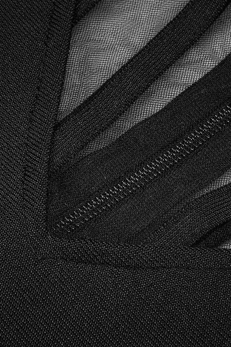 BLACK MESH CORSET DETAIL BANDAGE LONG DRESS