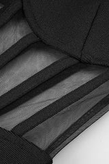 BLACK MESH CORSET DETAIL BANDAGE LONG DRESS