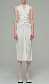 SATIN PEARL DECORATIVE DRESS IN WHITE