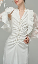 SATIN PEARL DECORATIVE DRESS IN WHITE