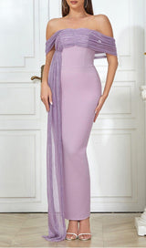 PURPLE ONE-SHOULDER MAXI DRESS WITH RIGHT DROPPED SLEEVES