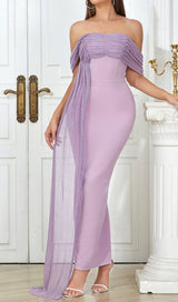PURPLE ONE-SHOULDER MAXI DRESS WITH RIGHT DROPPED SLEEVES