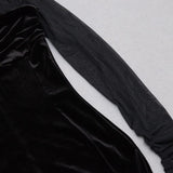 BLACK CREWNECK MESH STITCHED VELVET DRESS