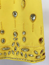 YELLOW HEAVY INDUSTRY CRYSTAL BEADS SET SEXY SHORT TOP & DRESS