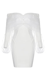 ONE-LINE SHOULDER-TOP TULLE DRESS IN WHITE