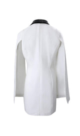 V-NECK DIAMOND DECORATIVE NECKLINE CLOAK DRESS IN WHITE