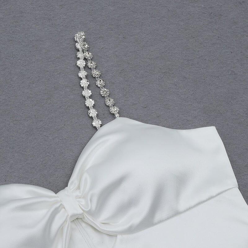 DIAMOND SUSPENDER BOW SLIM DRESS IN WHITE