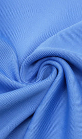 BLUE ROUND-NECK IRREGULAR STITCHED ONE-SHOULDER MINI DRESS