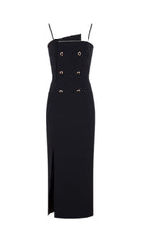 DOUBLE-BREASTED SUSPENDER DRESS IN BLACK