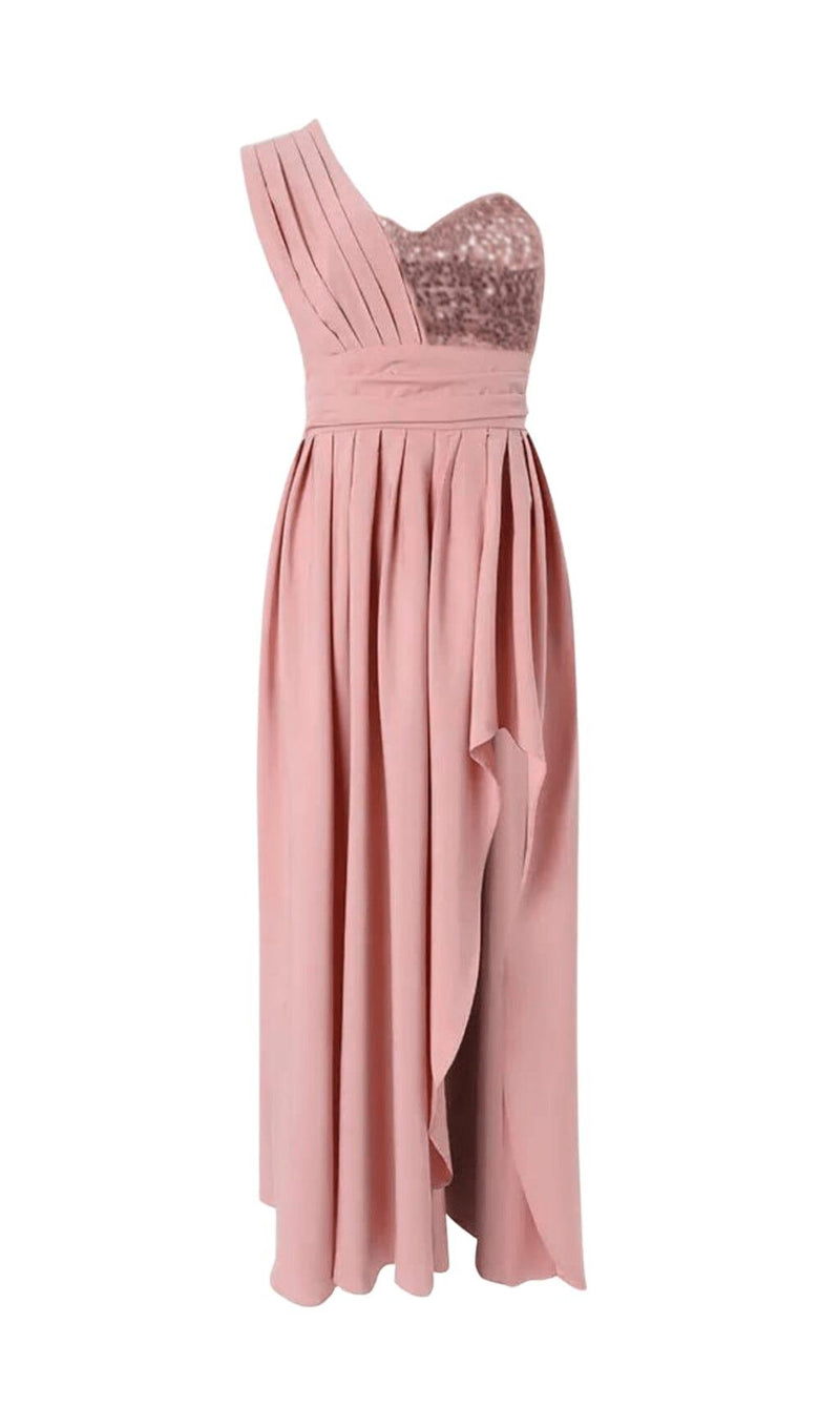 POLYESTER SEQUINS SLEEVELESS RUFFLE DRESS IN PINK