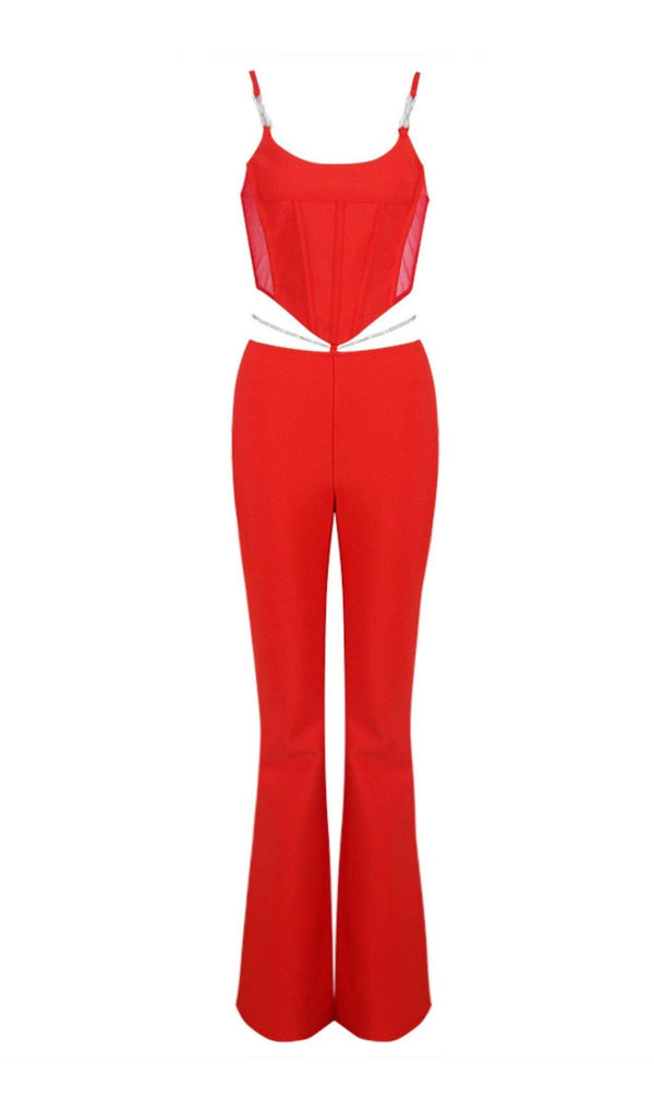 CORSET WIDE-LEGGED TWO-PIECE SUIT IN RED