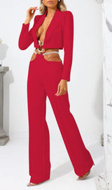 SNAKE BUCKLE WAISTBAND SUIT IN RED