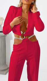 SNAKE BUCKLE WAISTBAND SUIT IN RED
