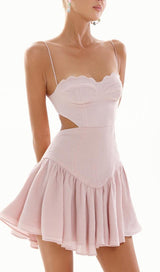 RUCHED BACKLESS STRAPPY MIDI IN PINK