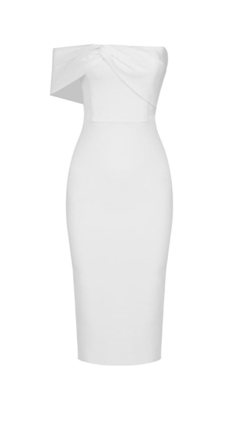 BANDEAU ONE-SHOULDER KNITTED DRESS IN WHITE