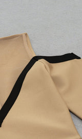 TULLE V-NECK SLIT DRESS IN CAMEL