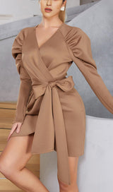 STRETCH LONG SLEEVES MINI DRESS IN PARCHMENT