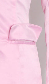 V-NECK ONE BUTTON LONGS SLEEVE MINI SUIT DRESS IN PINK