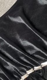 VELVET DIAMOND ONE SHOULDER SPLIT MAXI DRESS IN BLACK