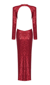 SEQUIN CUTOUT BACKLESS MAXI DRESS IN RED
