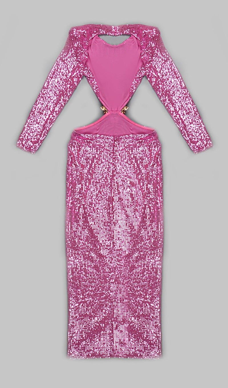 SEQUIN CUTOUT BACKLESS MAXI DRESS IN PINK
