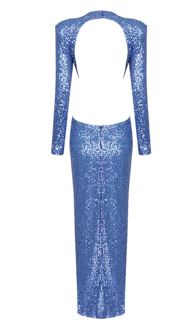 SEQUIN CUTOUT BACKLESS MAXI DRESS IN BLUE