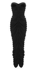 STRAPLESS PLEATED DRESS IN BLACK