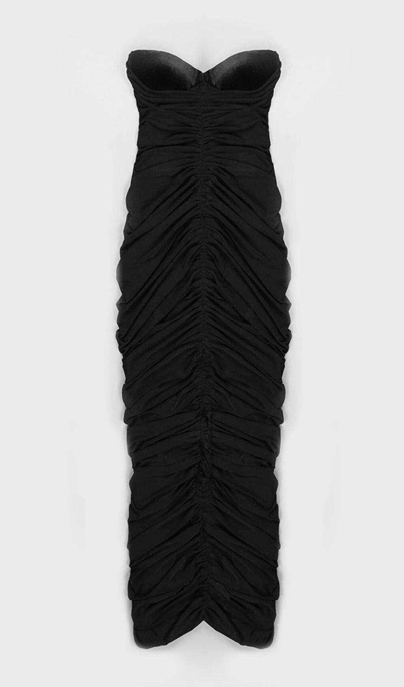 STRAPLESS PLEATED DRESS IN BLACK